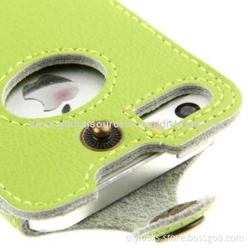 Snap Button Leather Case with Call Display ID Lanyards for iPhone 5New